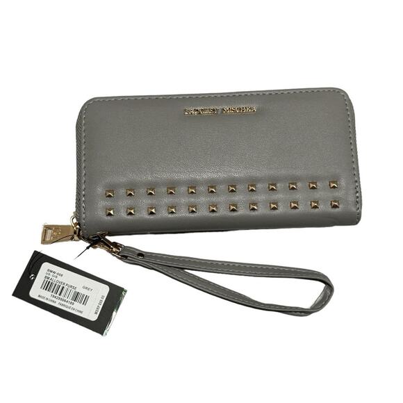 NWT! Badgley Mischka Full Size Grey Wallet with Cell Phone Holder - Picture 2 of 6